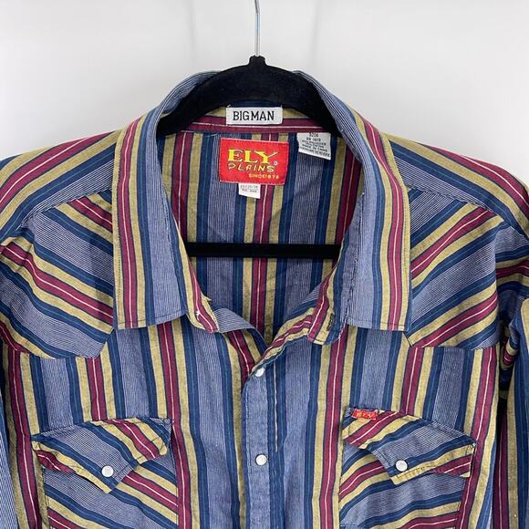 Vintage Ely Plains Big Man striped western pearl snap long sleeve shirt 20x35/36 - Picture 2 of 7